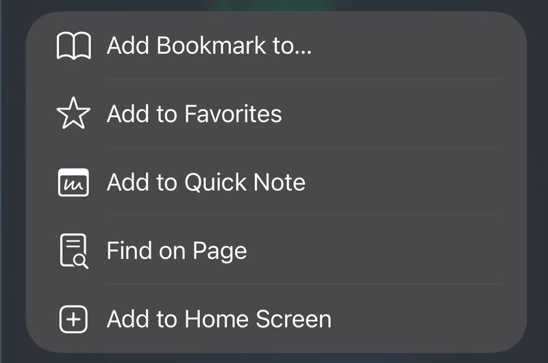 iOS share sheet showing Add to Home Screen